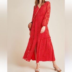 Polka dot floral detail maxi dress